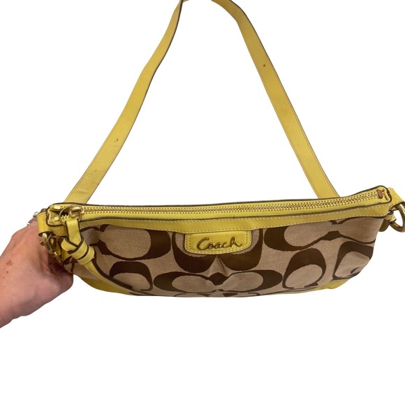 Coach Park Signature Chartreuse Leather and Canvas‎ Crossbody Y2K 11x7x3 RARE - Picture 5 of 10
